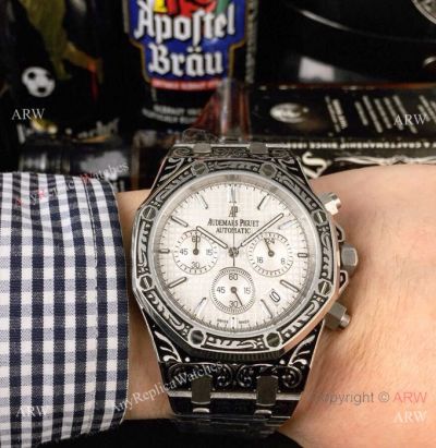 Copy Audemars Piguet Royal Oak "Tattoo" Watch White Chronograph Face